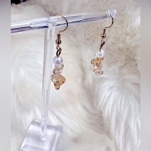 🆕Handmade Natural Gems Dangle Earrings CITRINE Crystal Quartz & Pearls Earrings - Picture 4 of 13
